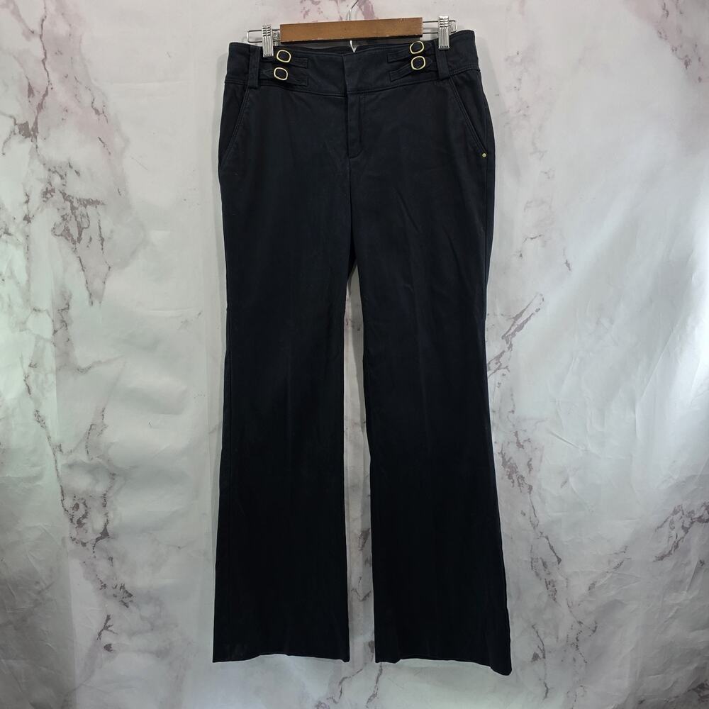 Anthropologie Pants Womens 8 Black High Rise Trouser Flare Boot Double Buckle